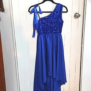 SHEIN Blue Asymmetrical Embellished Tiered Dress VGC Size 12 Youth